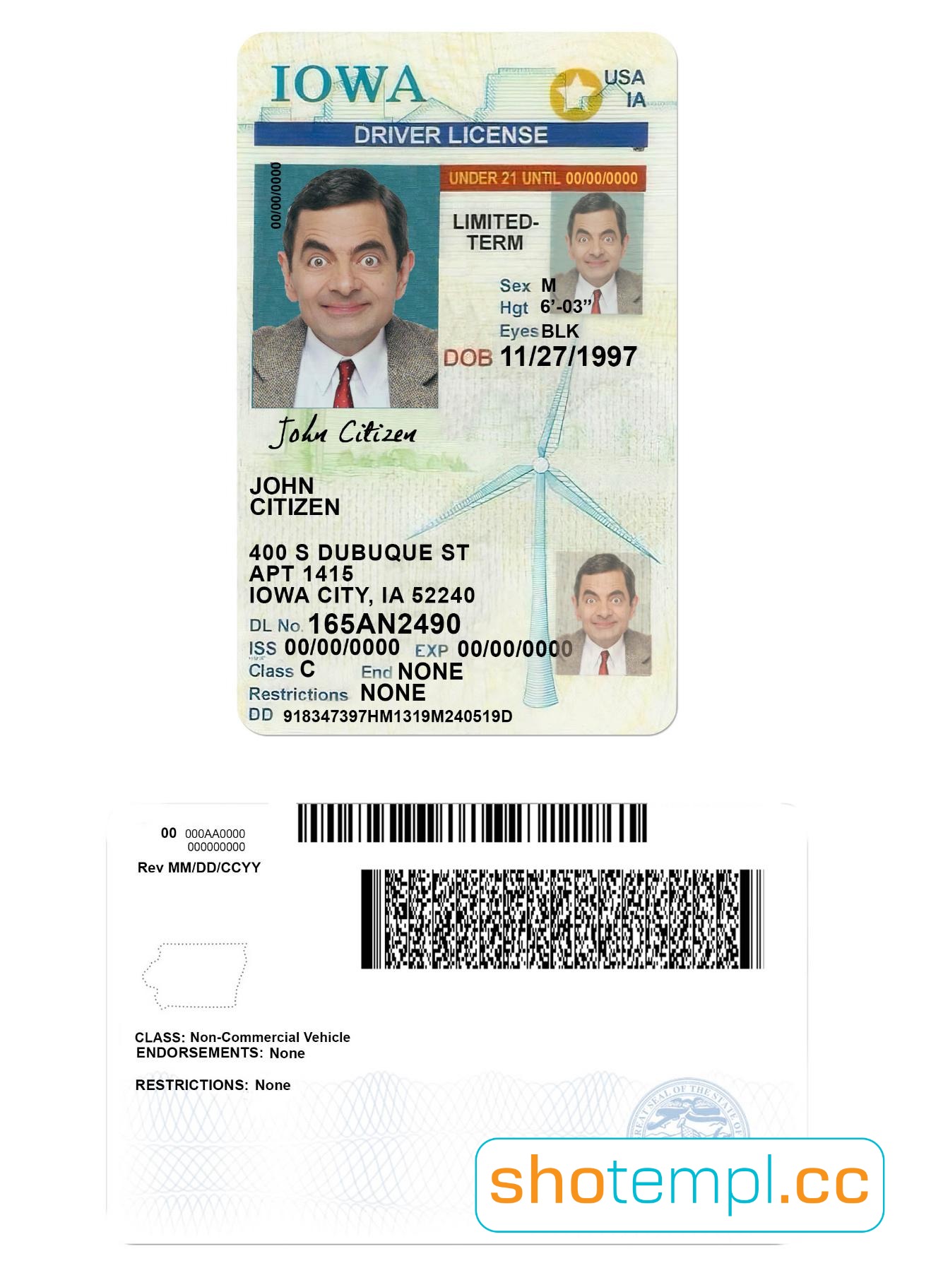 Iowa Driver License PSD Template V2